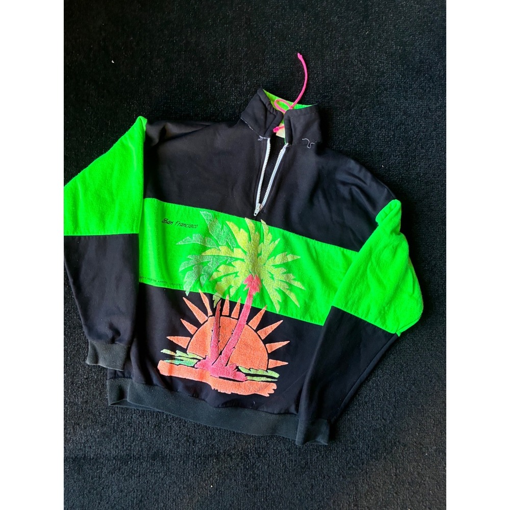 Vintage 80s Open Eden San Francisco Quarter Zip Neon Fleece Sweatshirt Medium